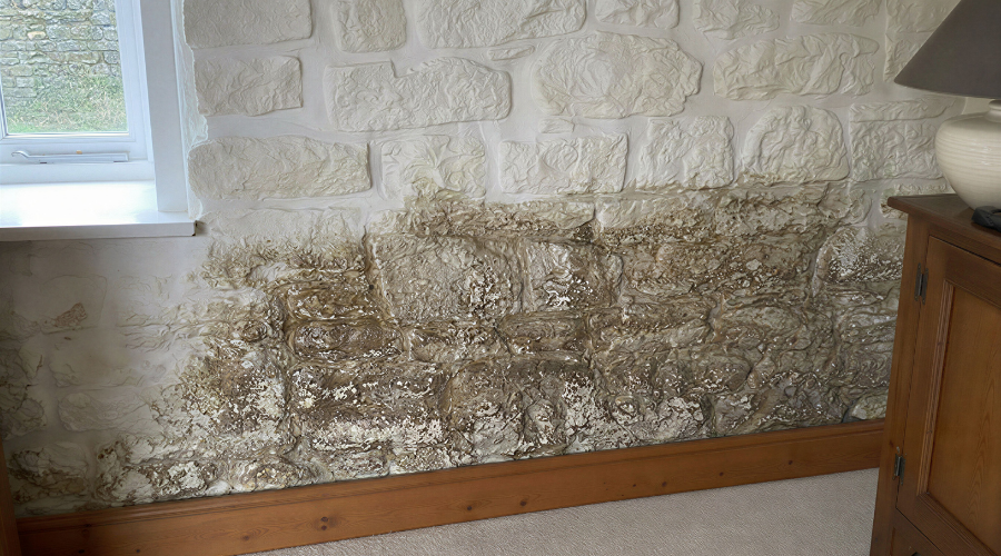 rising damp on stone wall