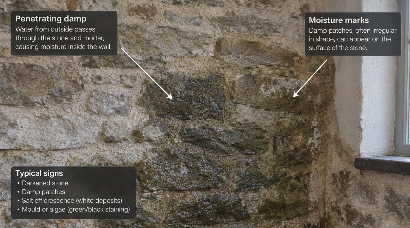 penetrating damp on stone wall